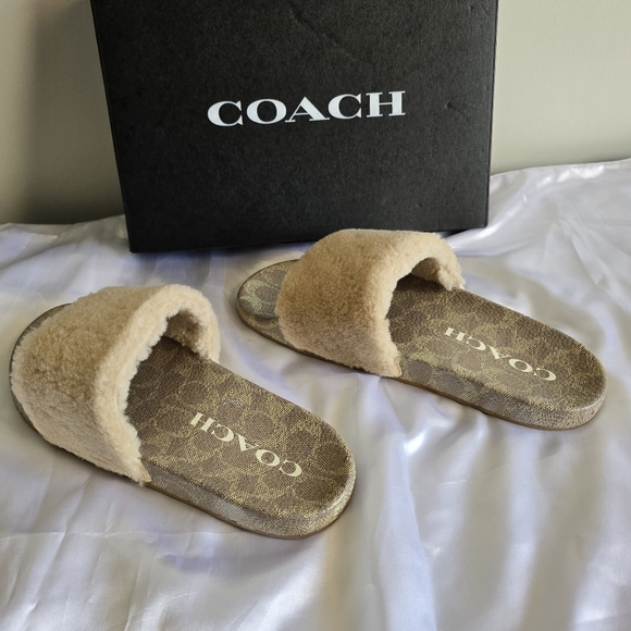 Coach Ulla Sherling Slides Casual Slip On Ivory Ladies sz 10 - Picture 6 of 13